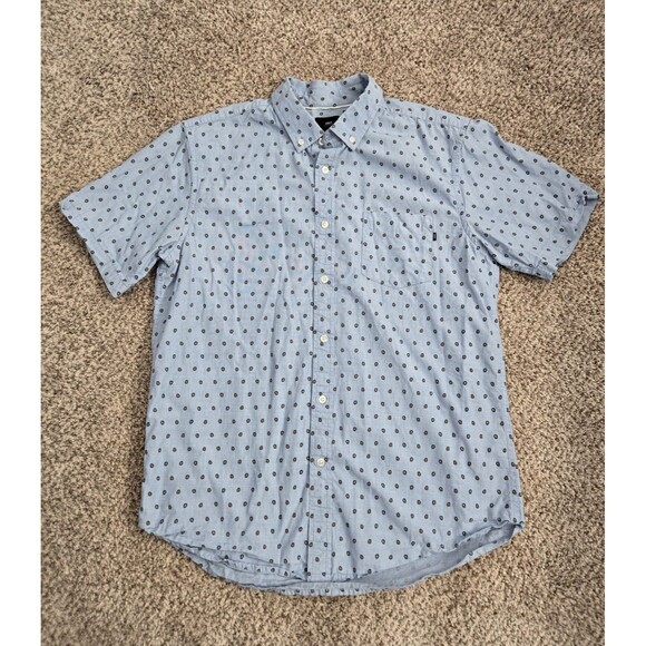 OBEY Men’s Blue Paisley Allover Print Button Down Short Sleeve Shirt Size Large - Picture 1 of 7
